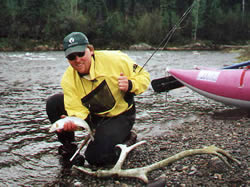 Brian makes a catch UPPER GULKANA RIVER FLOAT TRIP 13' AIRE WILDCAT CATARAFT - ALASKA RAFT CONNECTION